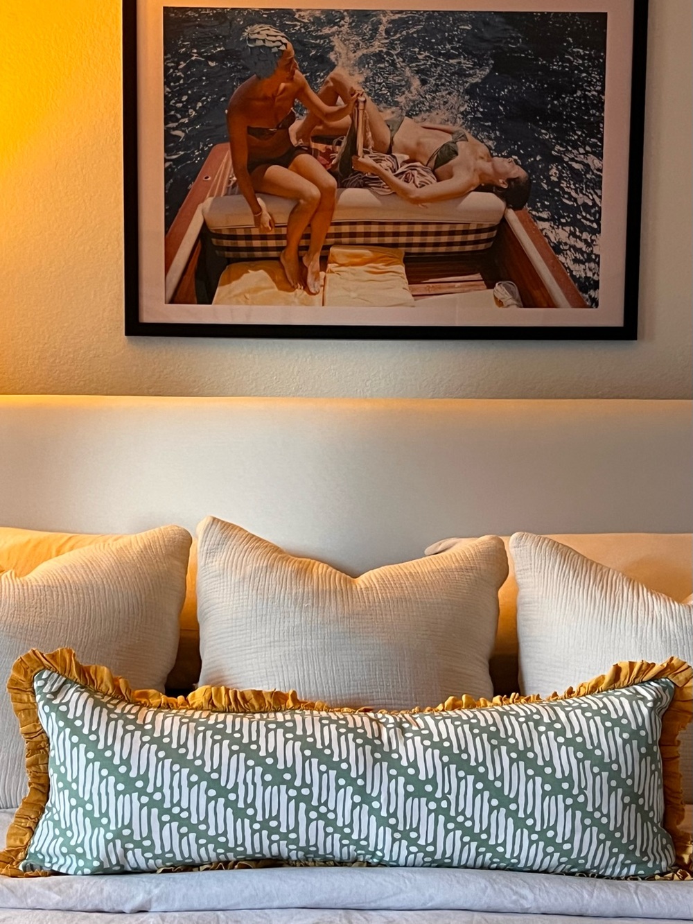 West Elm RHODE Batik Pillow Cover Fair Green 14x36 Lumbar Cotton